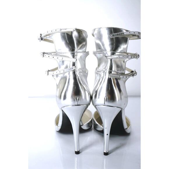 Stuart Weitzman Privacy Silver Pointy Toe Multi Ankle Strap Pumps Size 6.5 Wide - Picture 6 of 11